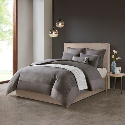 Hanae Cotton Blend Yarn Dyed 3 Piece Duvet Cover Set - Grey