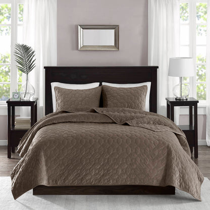 Harper 3 Piece Velvet Quilt Set - Taupe