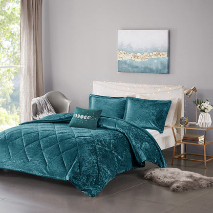 Felicia Velvet Comforter Set with Throw Pillow - Teal