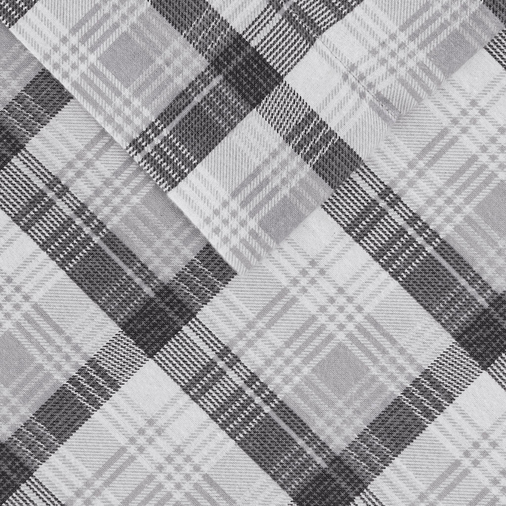 Cotton Flannel Sheet Set - Grey Plaid