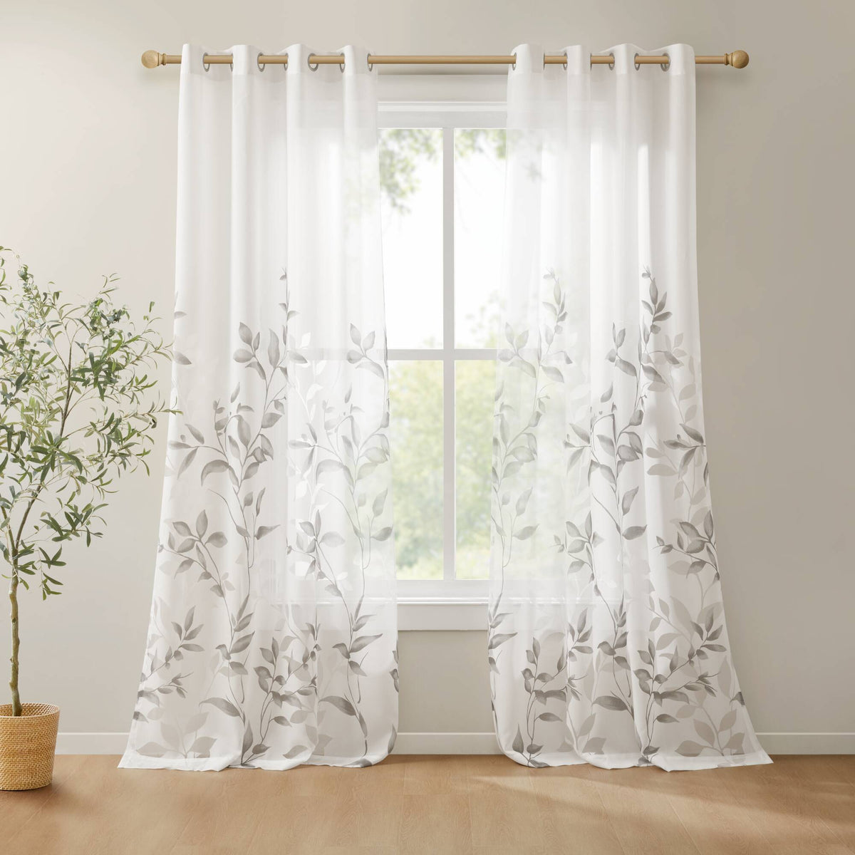 Cecily Burnout Printed Window Curtain Panel - Grey