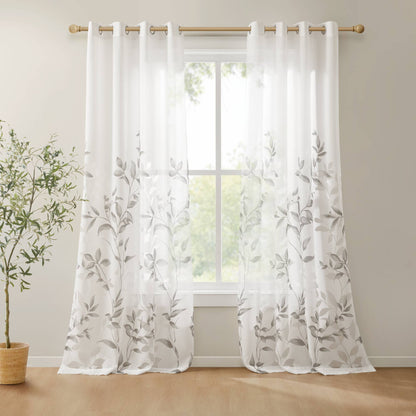 Cecily Burnout Printed Window Curtain Panel - Grey
