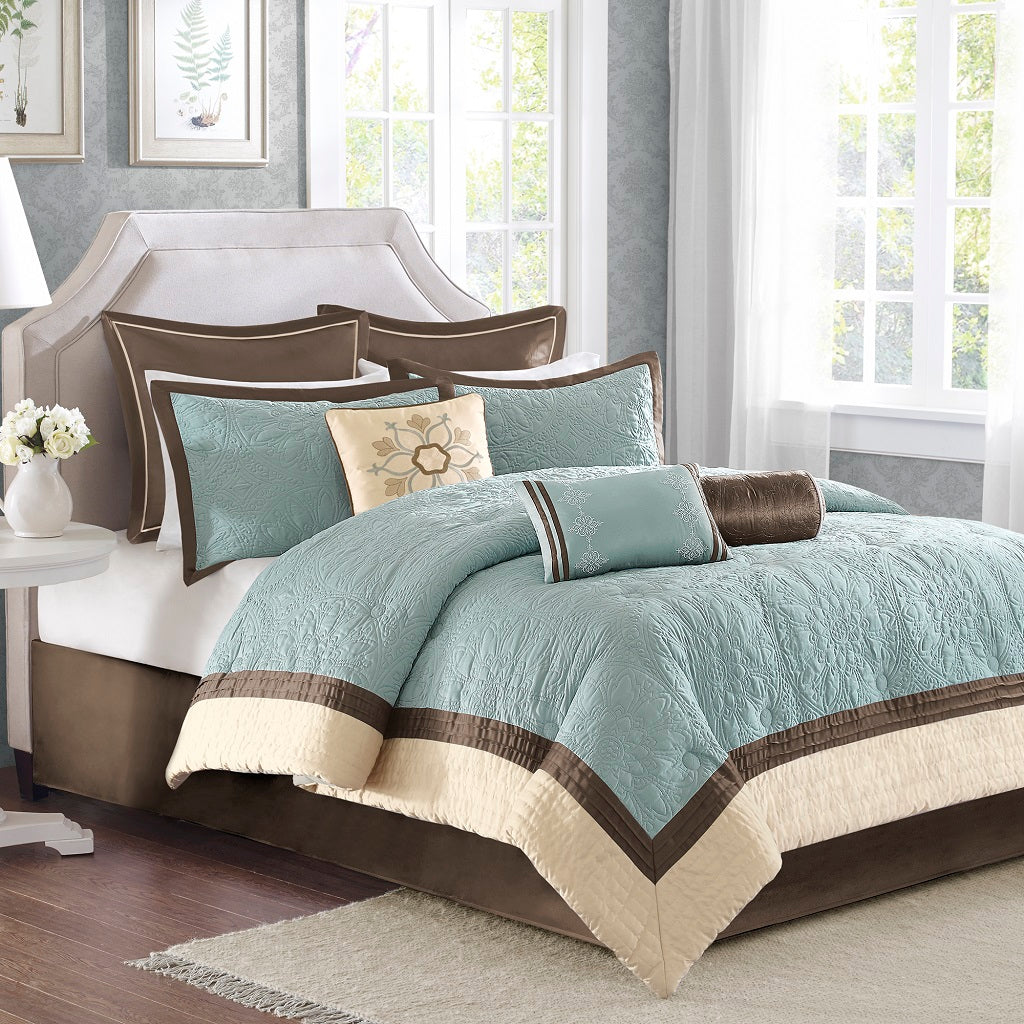Juliana 9 Piece Charmeuse Comforter Set - Blue