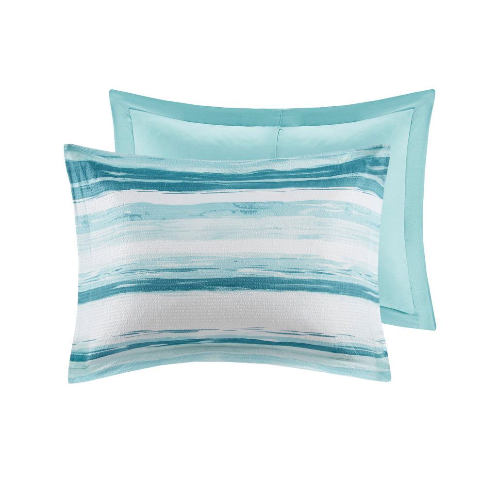Marina 8 Piece Printed Seersucker Comforter and Quilt Set Collection - Aqua