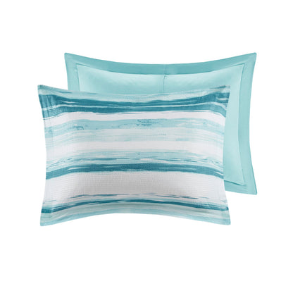 Marina 8 Piece Printed Seersucker Comforter and Quilt Set Collection - Aqua