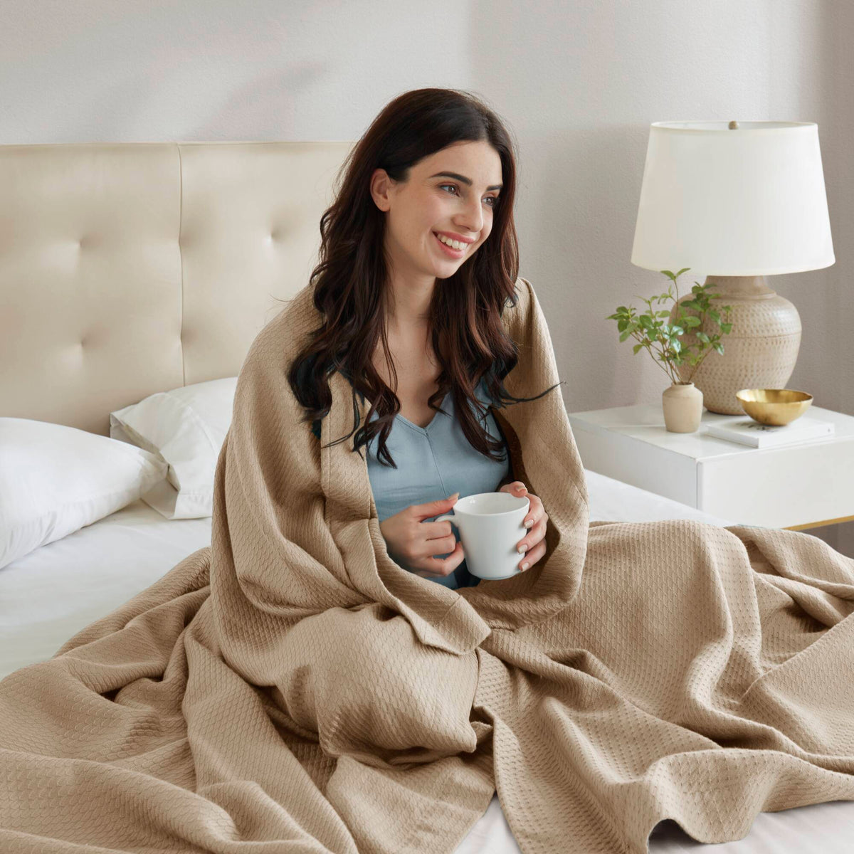 100% Certified Egyptian Cotton Blanket - Khaki