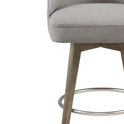 Pearce Swivel Upholstered Counter Stool with Solid Wood Legs & Metal Footrest - Grey
