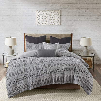 Rhea Cotton Jacquard Comforter Mini Set - Grey/Black