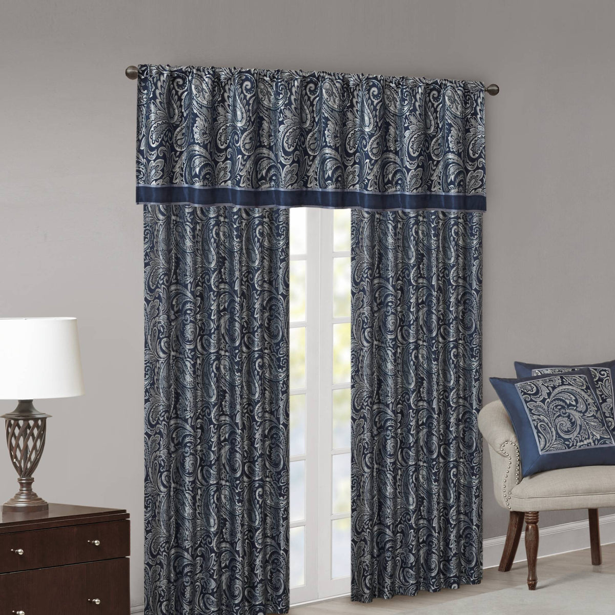 Aubrey Jacquard Curtain Panel Pair - Navy