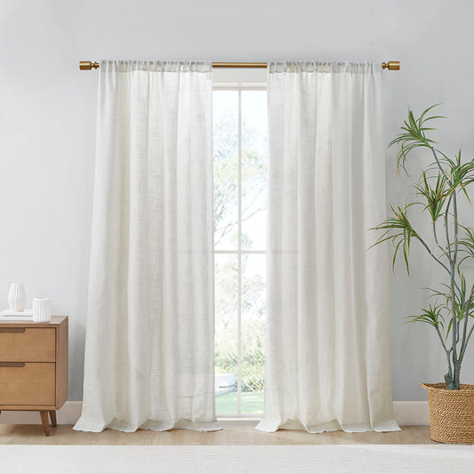 Kyler Linen Blend Light Filtering Curtain Panel Pair - Ivory