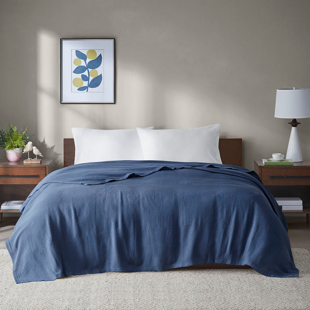 Freshspun Basketweave Cotton Blanket - Navy
