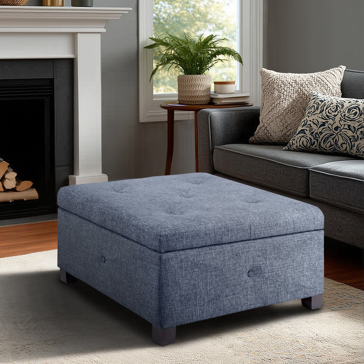 Della Upholstered Soft Close Ottoman - Blue