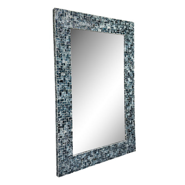 24X35 Rectangle Capiz Shell Mosaic Wall Mirror /   Celestine - Blue/Natural