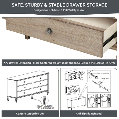 Victoria 6-drawer wood dresser (70") - Reclaimed Grey
