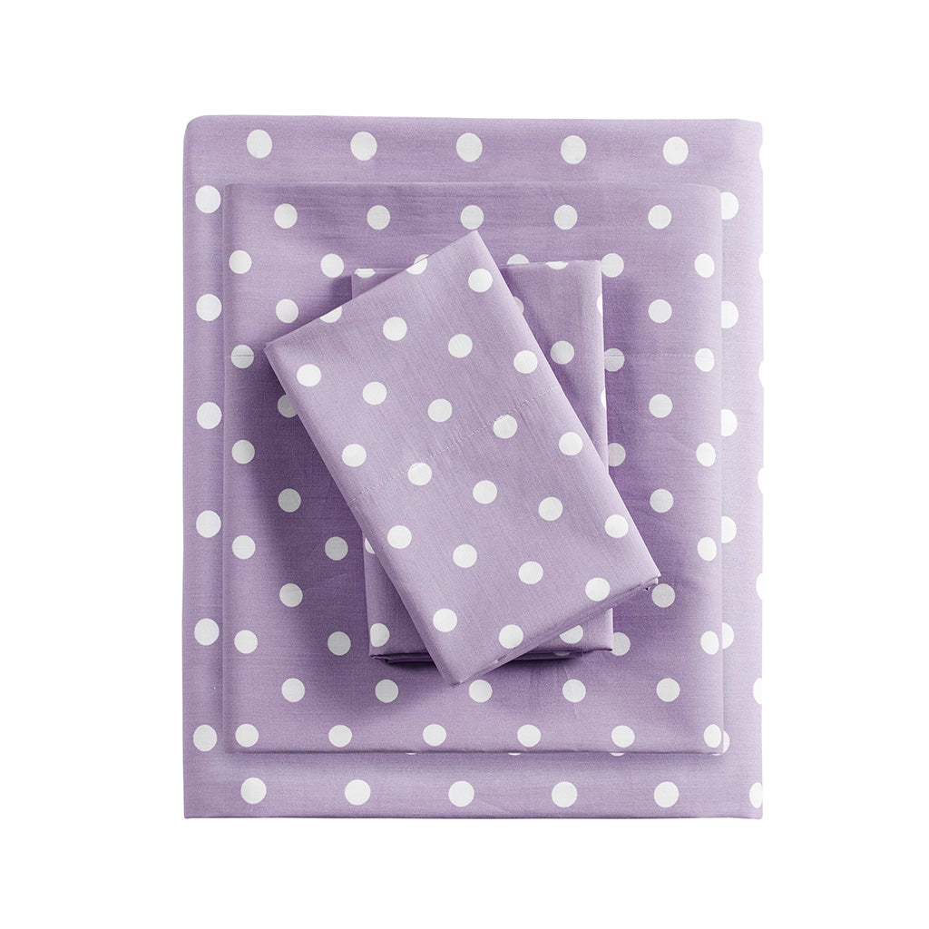Polka Dot Printed 100% Cotton Sheet Set - Purple