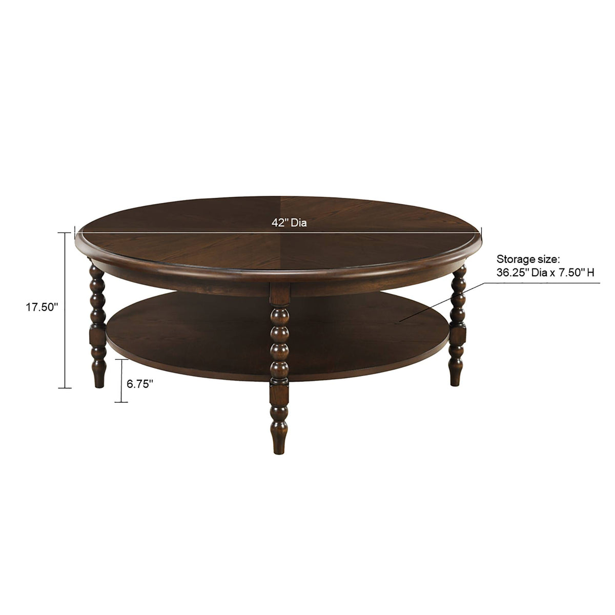 Philippe Round Coffee Table with Shelf - Brown