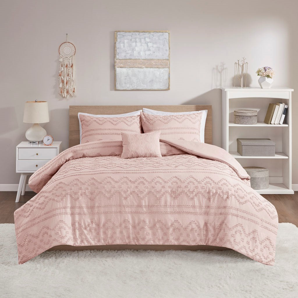 Annie Solid Clipped Jacquard Duvet Cover Set