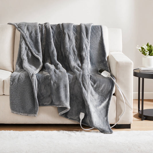 Heated Microlight to Berber Throw - Grey
