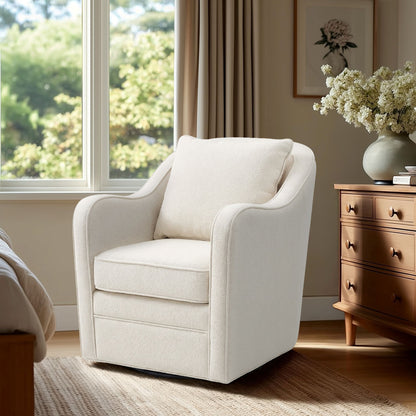 Brianne Upholstered Swivel Curved Armchair - Cream