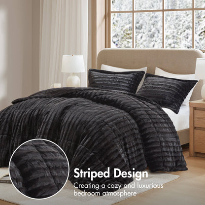 Duke Faux Fur Comforter Mini Set - Black