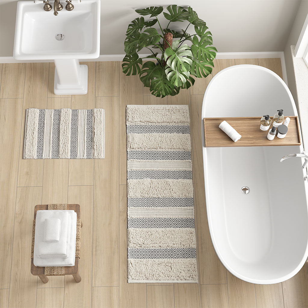 Asher Woven Texture Stripe Bath Rug - Grey