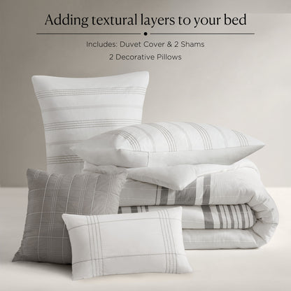 Morgan 5 Piece Cotton Jaquard Duvet Set - White/Grey