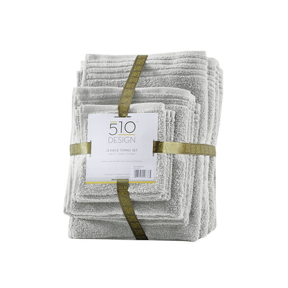 Big Bundle 100% Cotton Quick Dry 12 Piece Bath Towel Set - Silver