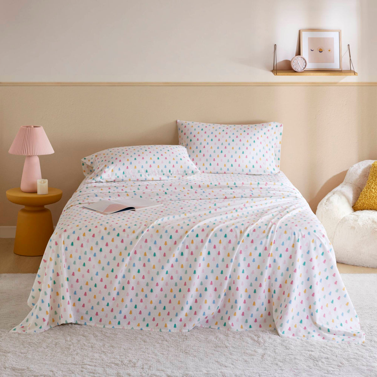 Cozy Soft Cotton Flannel Printed Sheet Set - Tree Block