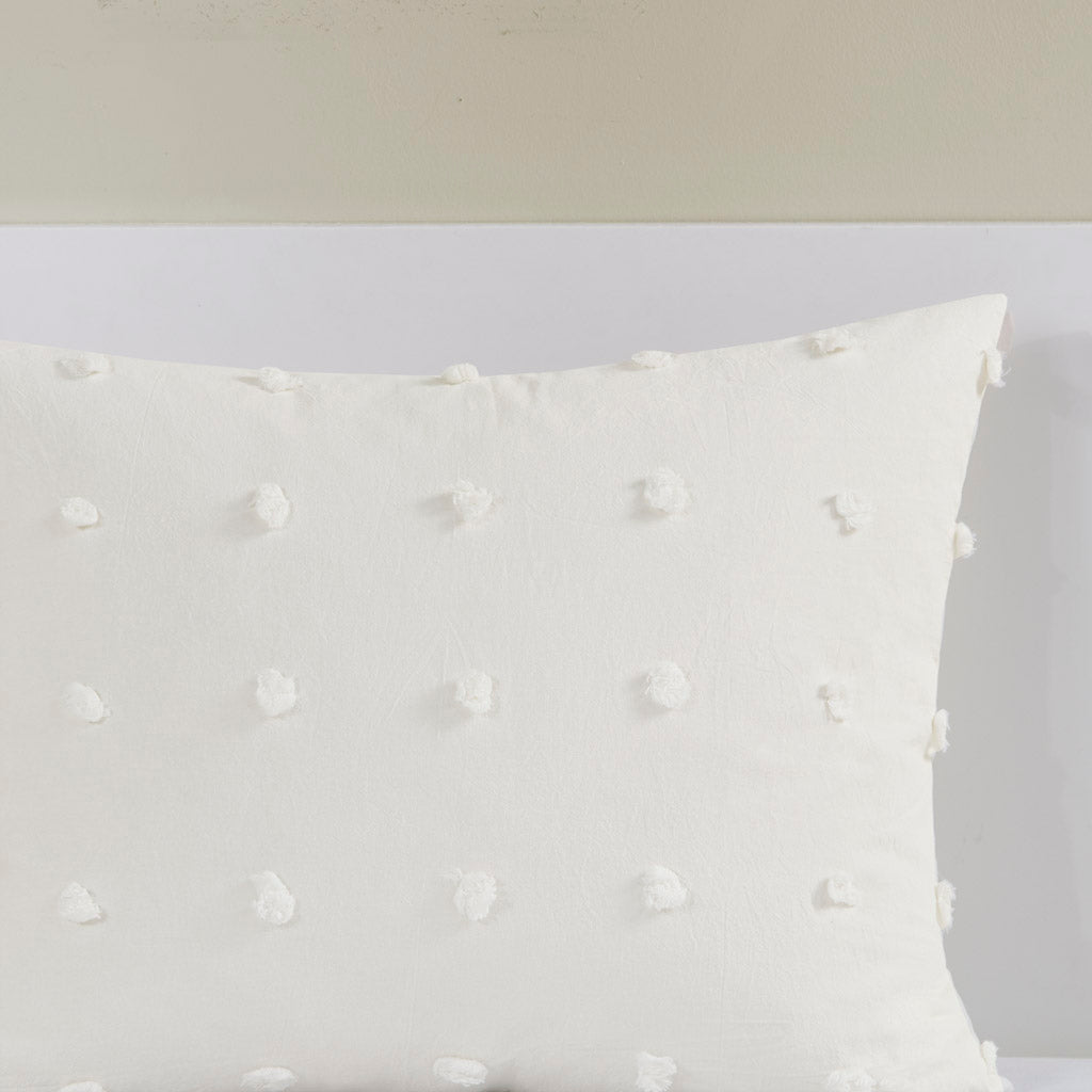 Brooklyn Cotton Jacquard Comforter Set with Euro Shams and Throw Pillows - Ivory