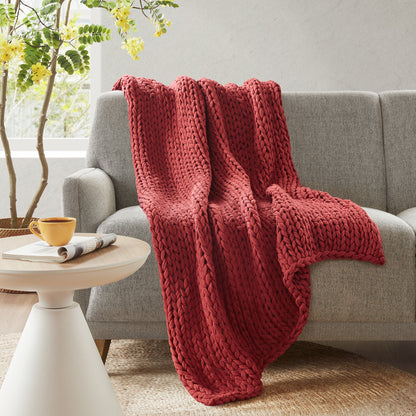 Chunky Double Knit Handmade Throw Blanket - Red