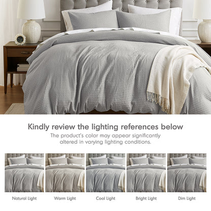 Mina Weave Textured Duvet Cover Set - Light Grey