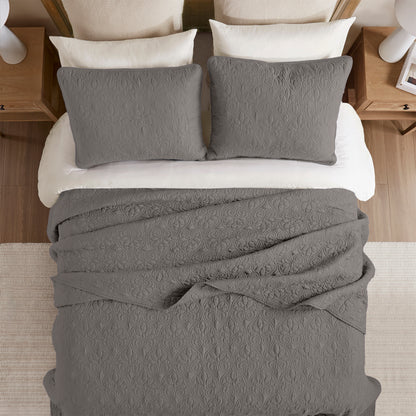 Quebec Reversible Bedspread Set - Dark Grey
