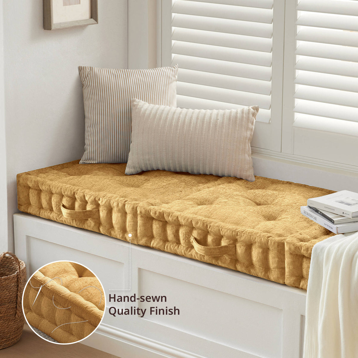 Azza Poly Chenille Square Floor Pillow Cushion - Yellow