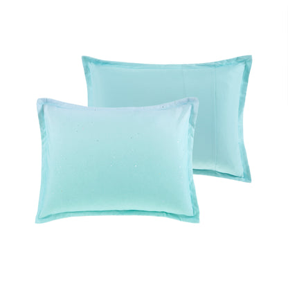 Glimmer Metallic Glitter Printed Reversible Comforter Set - Aqua
