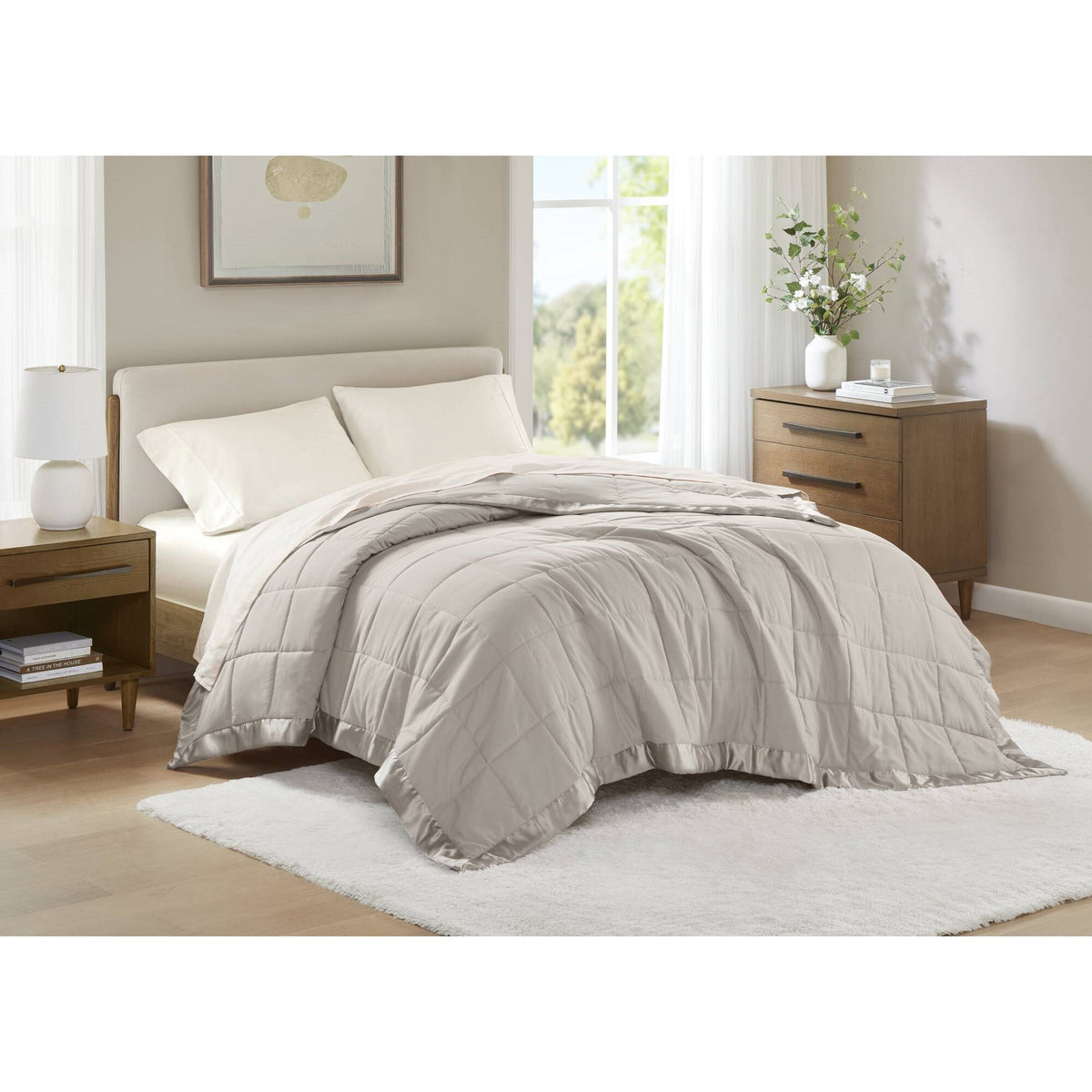 Windom Lightweight Down Alternative Blanket with Satin Trim - Grey