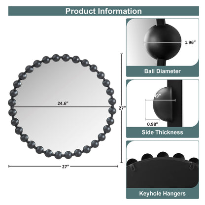 Marlowe Beaded Round Wall Mirror - Black