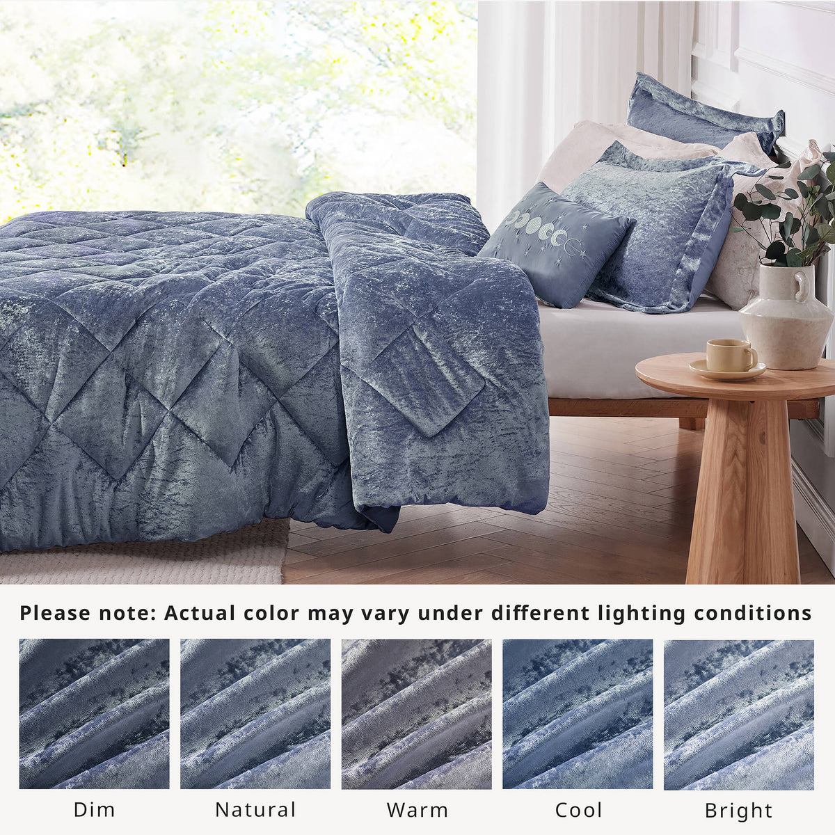 Felicia Velvet Comforter Set with Throw Pillow - Blue