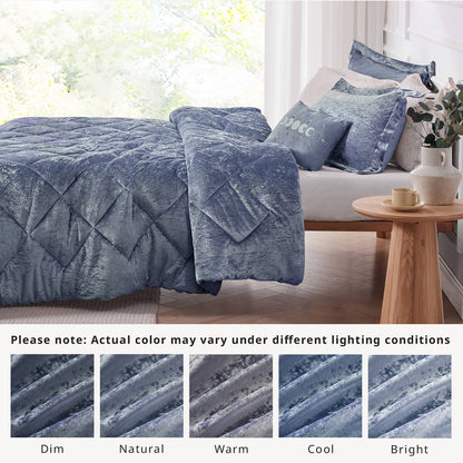Felicia Velvet Comforter Set with Throw Pillow - Blue