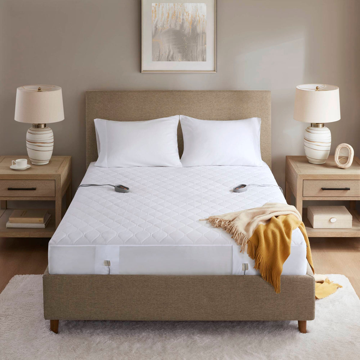 Cotton Blend Heated Mattress Pad - White