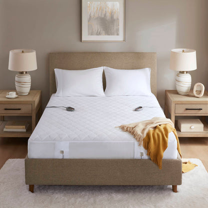 Cotton Blend Heated Mattress Pad - White