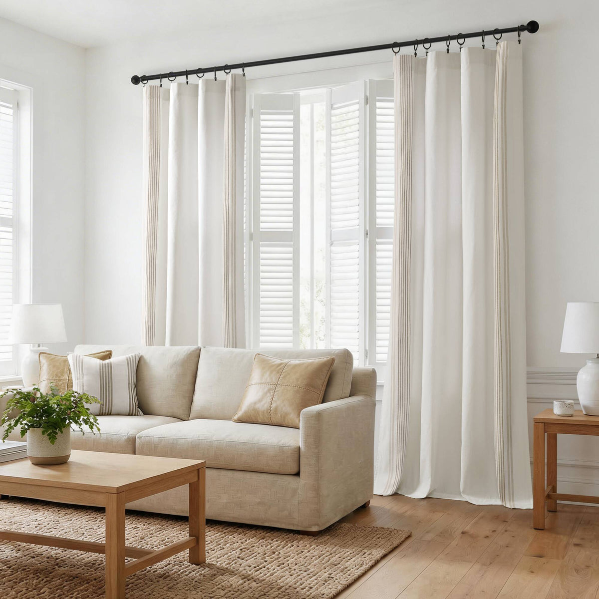 Morgan 2 window panels with 16 rings - Ivory/Taupe