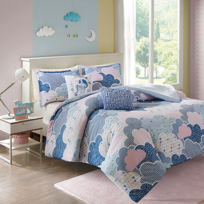 Cloud Cotton Printed Duvet Cover Set - Blue
