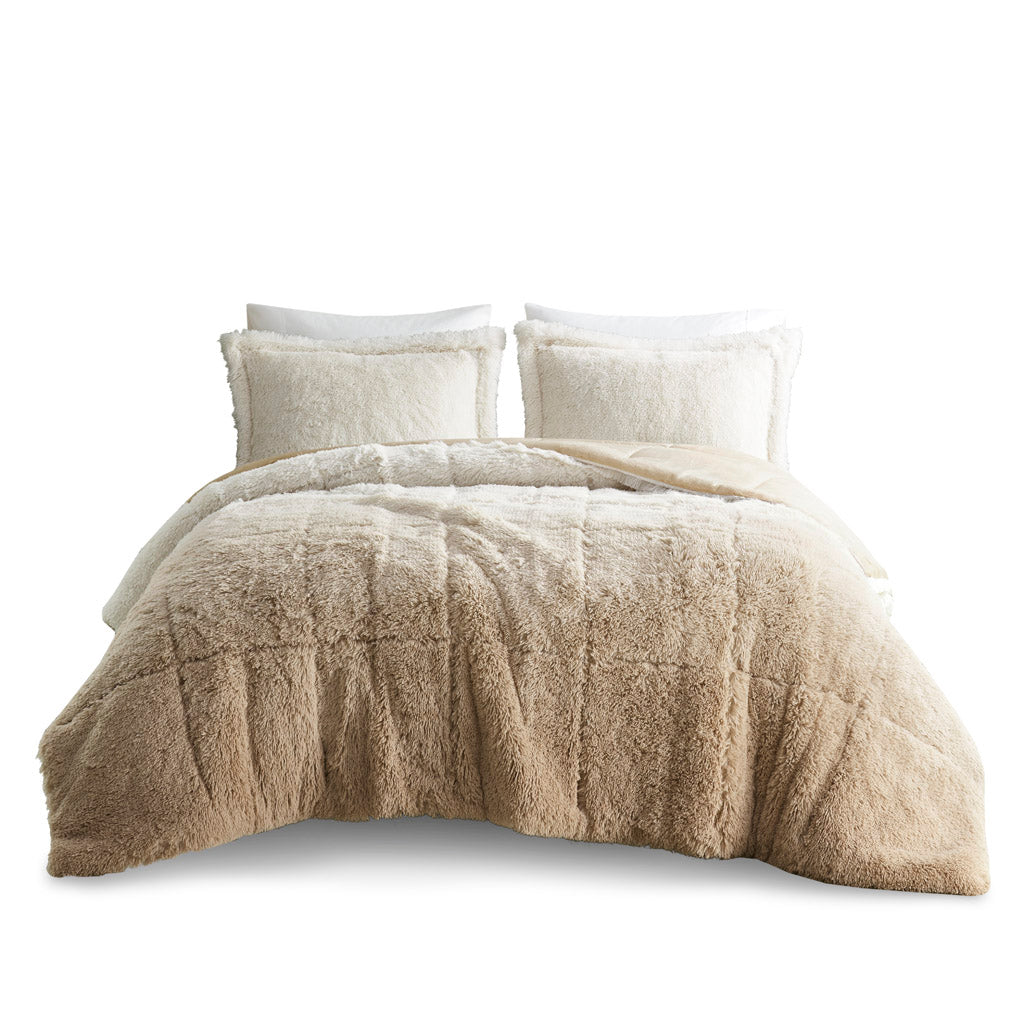 Brielle Ombre Shaggy Long Fur Comforter Mini Set - Natural