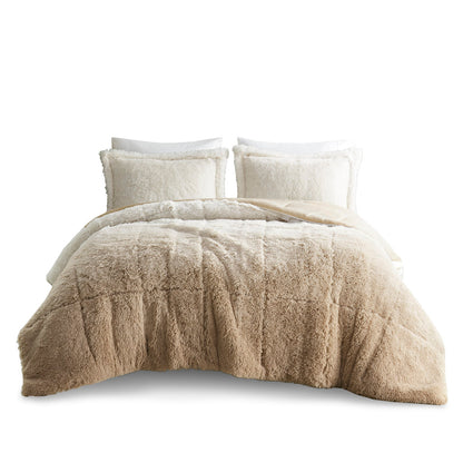 Brielle Ombre Shaggy Long Fur Comforter Mini Set - Natural