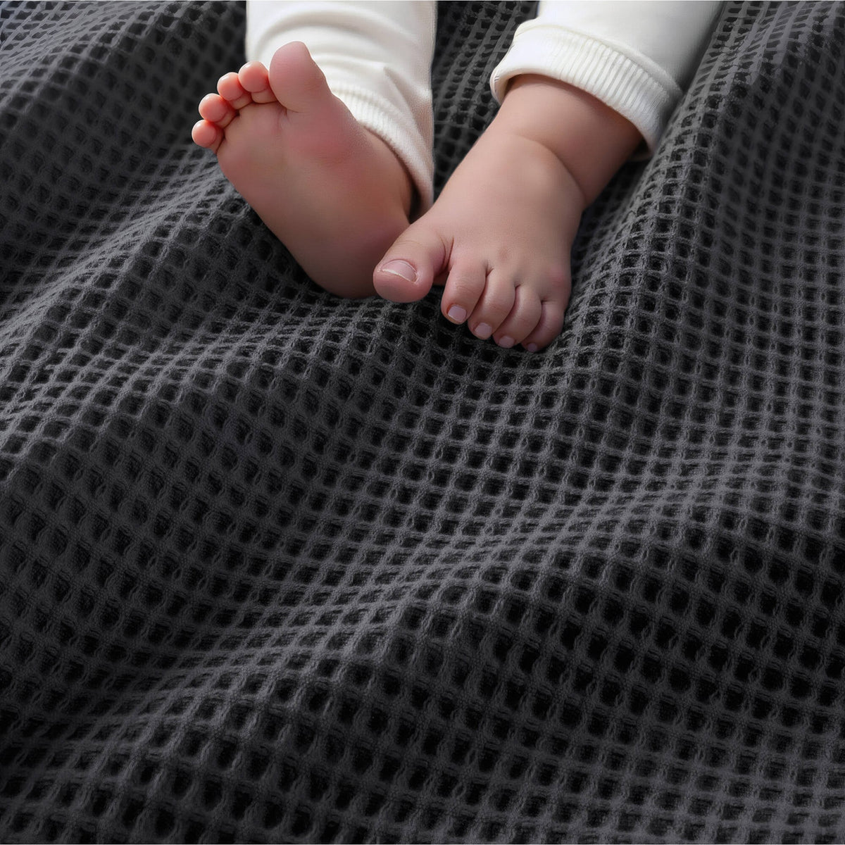 Waffle Weave Cotton Blanket - Dark Grey