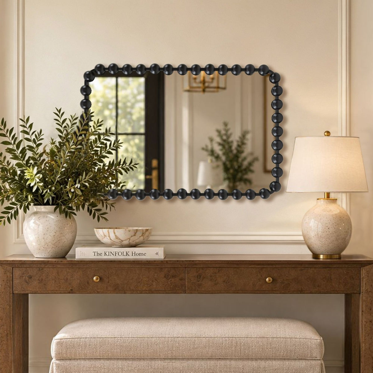 Marlowe 24X36 Rounded Rectangle Beaded Wall Mirror - Black