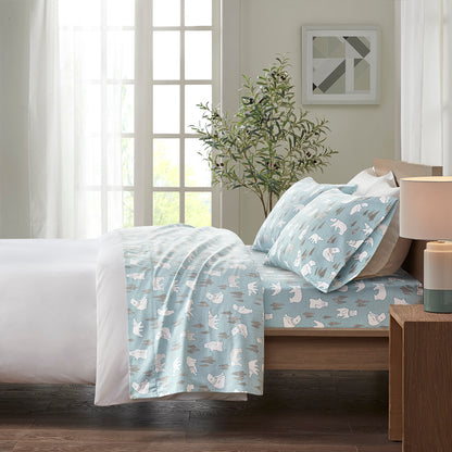 Cozy Cotton Flannel Printed Sheet Set - Blue Polar Bears