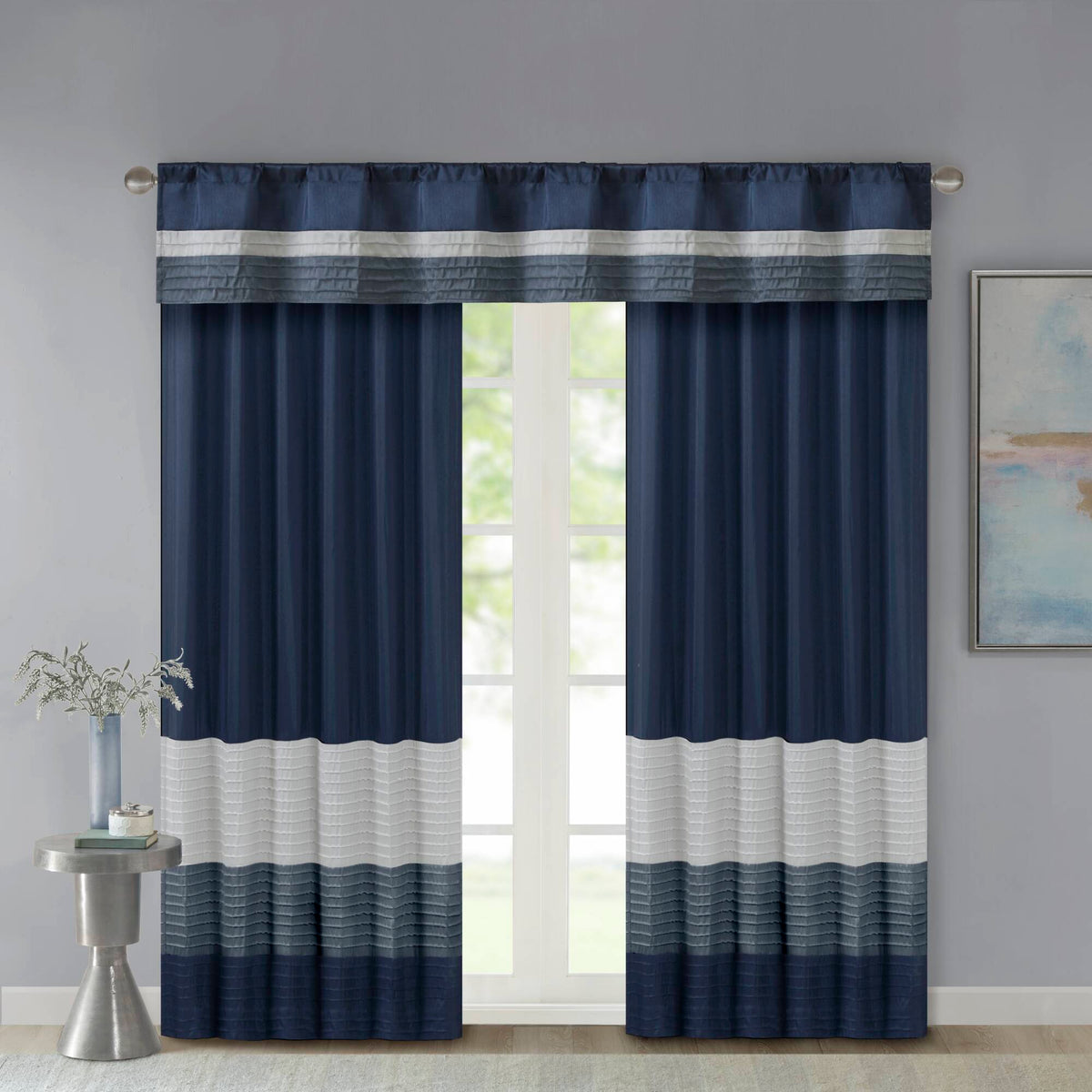 Amherst Polyoni Pintuck Window Valance - Navy