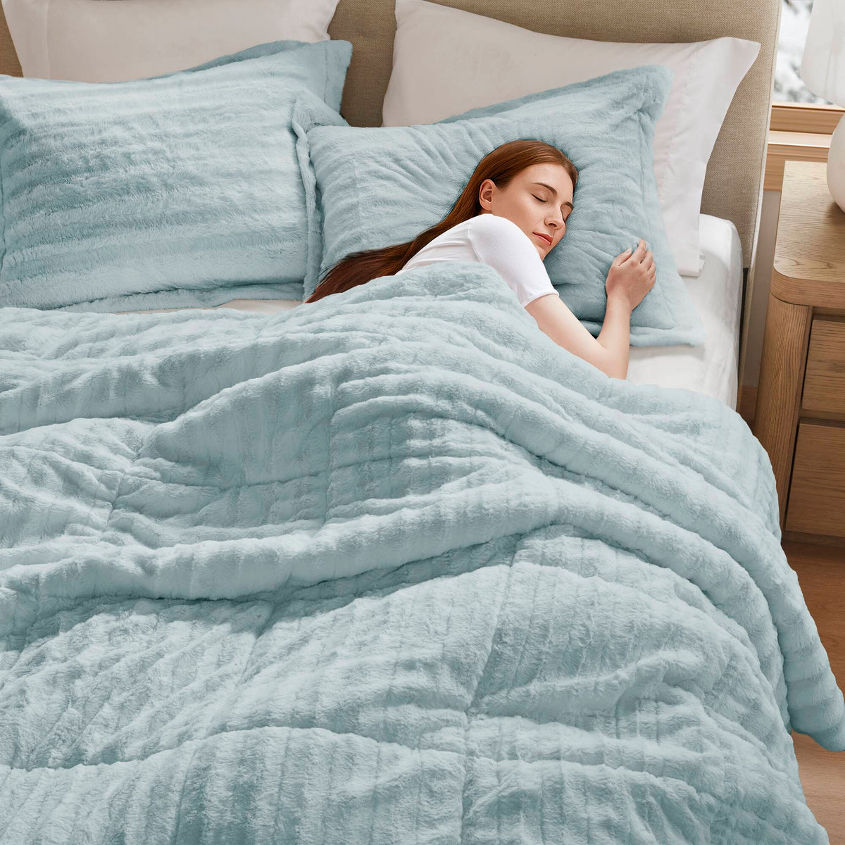Duke Faux Fur Comforter Mini Set - Aqua