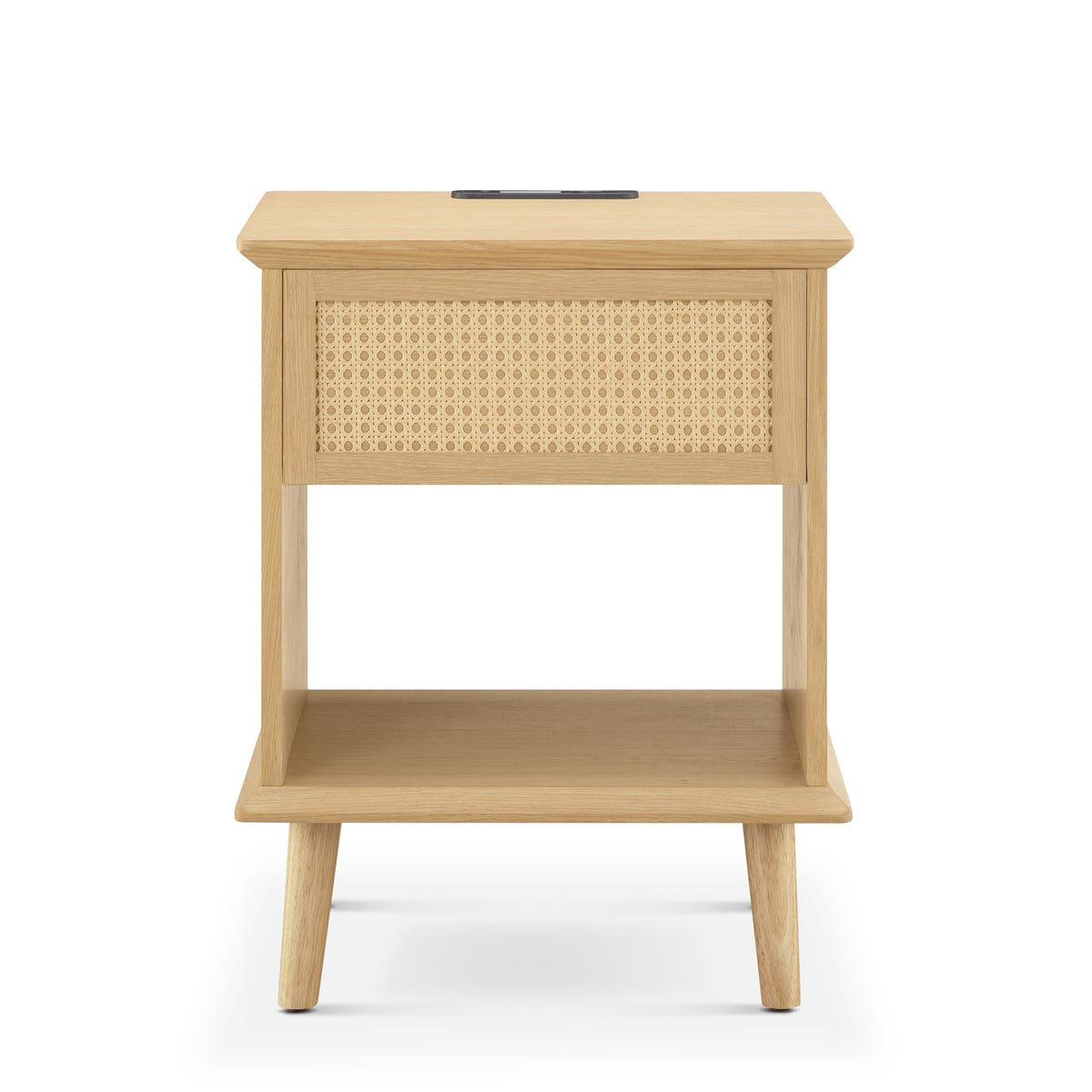 Teagan Rattan Side Table with Built-in Charging Station & LED Light - Natural